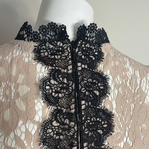 ZARA Lace Sheer Top XS Beige Black Floral High Neck Victorian Romantic Boho Lacy - Picture 7 of 15